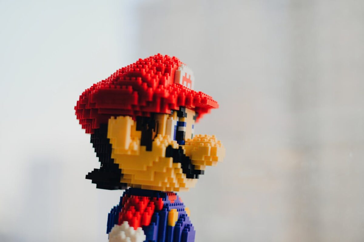 A detailed close-up of a pixelated toy block figure capturing a popular game character.